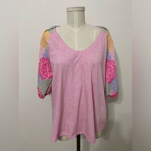 THML Pink Top with Multicolor Sleeves